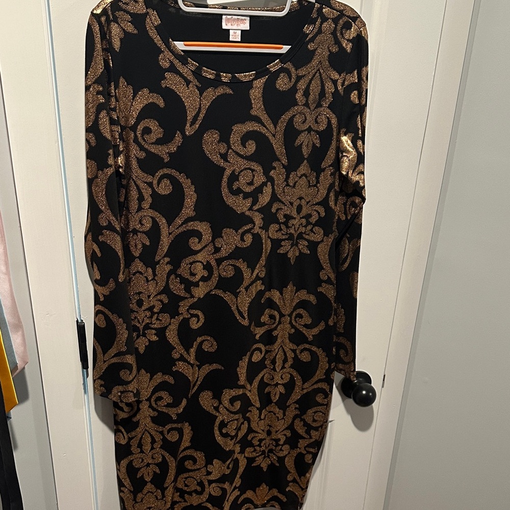 LuLaRoe Black and Gold Floral Long Sleeve Dress